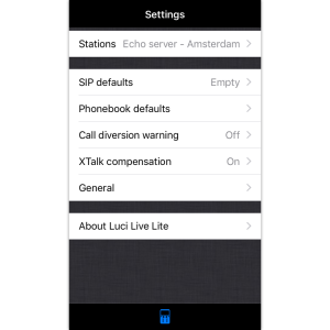 Settings in the LUCI LIVE LITE audio over IP broadcasting software.