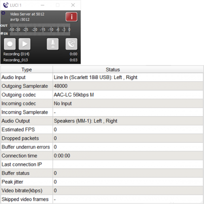 LUCI Studio live audio over IP broadcast one instance stream with codecs and audio settings.